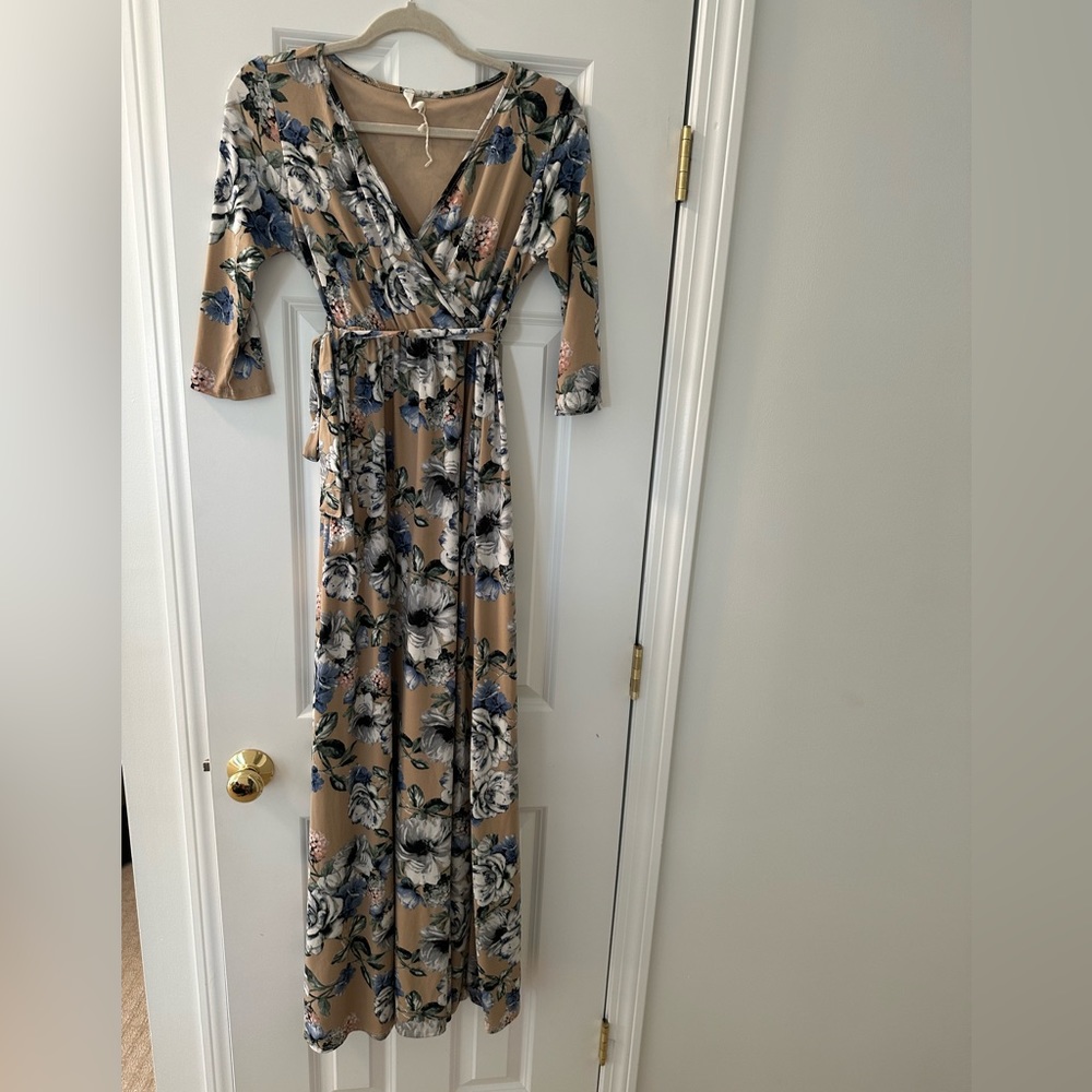 PinkBlush Floral Print Sash Tie Maternity Maxi Dress